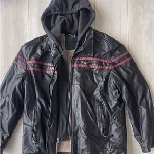 Men's Black and Maroon Bomber Jacket